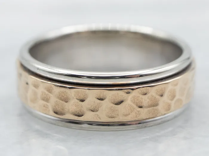 Rings Market Square Jewelers Two Tone Gold Hammered Pattern Band
