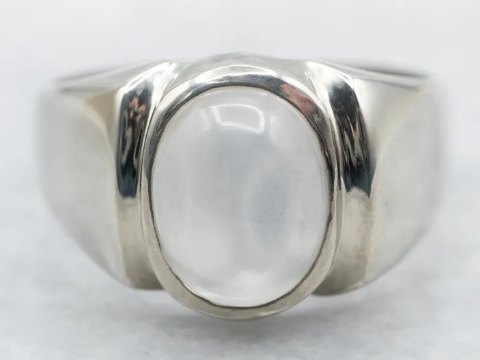 Rings Market Square Jewelers Unisex White Gold Moonstone Solitaire Ring