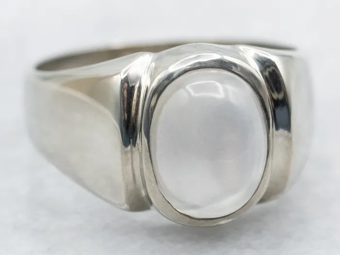 Rings Market Square Jewelers Unisex White Gold Moonstone Solitaire Ring