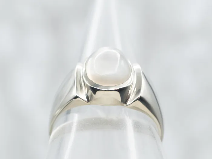 Rings Market Square Jewelers Unisex White Gold Moonstone Solitaire Ring
