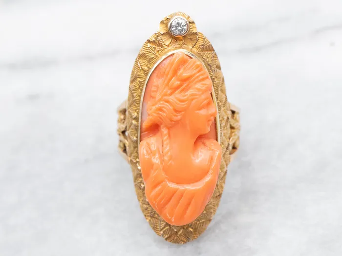 Rings Market Square Jewelers Victorian Revival Carved Coral Cameo and Diamond Ring Rings Market Square Jewelers Victorian Revival Carved Coral Cameo and Diamond Ring