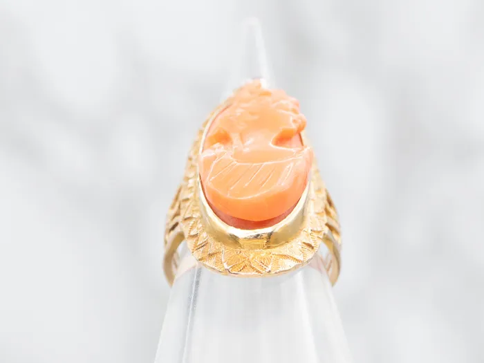 Rings Market Square Jewelers Victorian Revival Carved Coral Cameo and Diamond Ring