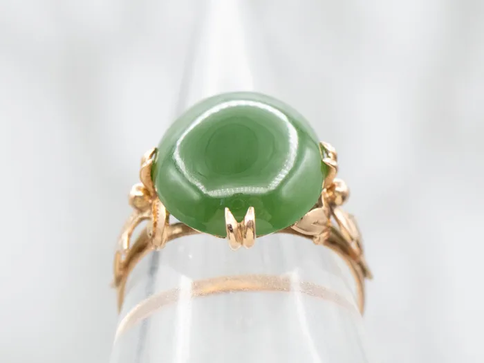 Rings Market Square Jewelers Vintage Botanical Gold Nephrite Jade Ring