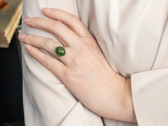 Rings Market Square Jewelers Vintage Botanical Gold Nephrite Jade Ring