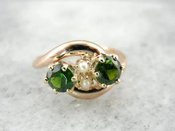 Rings Market Square Jewelers Vintage Demantoid Garnet and Pearl Ring