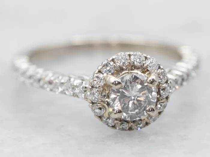 Rings Market Square Jewelers White Gold Diamond Engagement Ring with Diamond Halo and Diamond Shoulders Rings Market Square Jewelers White Gold Diamond Engagement Ring with Diamond Halo and Diamond Shoulders