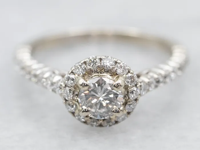 Rings Market Square Jewelers White Gold Diamond Engagement Ring with Diamond Halo and Diamond Shoulders Rings Market Square Jewelers White Gold Diamond Engagement Ring with Diamond Halo and Diamond Shoulders