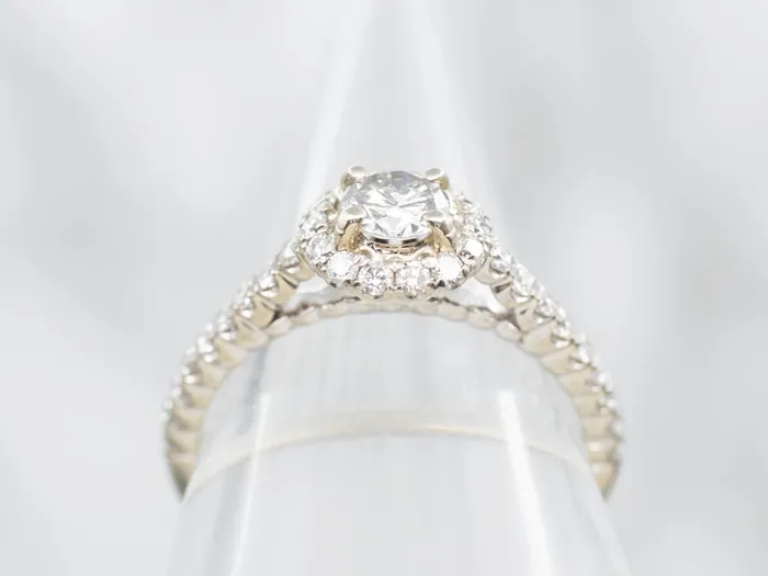 Rings Market Square Jewelers White Gold Diamond Engagement Ring with Diamond Halo and Diamond Shoulders Rings Market Square Jewelers White Gold Diamond Engagement Ring with Diamond Halo and Diamond Shoulders