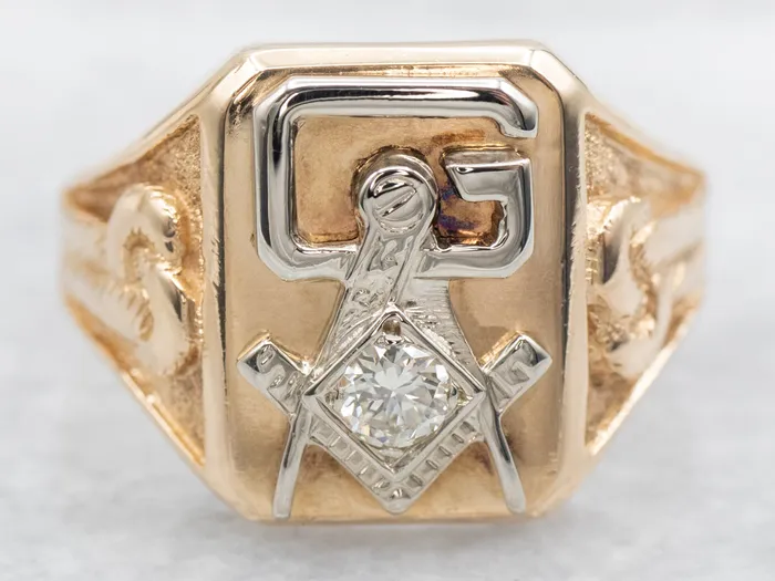 Rings Mens Vintage Diamond Masonic Ring Market Square Jewelers