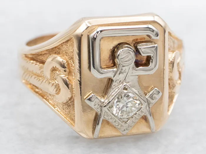 Rings Mens Vintage Diamond Masonic Ring Market Square Jewelers