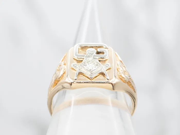 Rings Mens Vintage Diamond Masonic Ring Market Square Jewelers