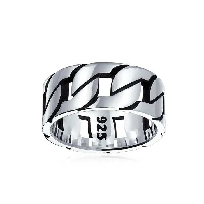 Rings Mens Silver Ring Biker Jewelry Urban Curb Chain Link Band Gothic Tribal 925 Silver BlingJewelry Wholesale Rings Mens Silver Ring Biker Jewelry Urban Curb Chain Link Band Gothic Tribal 925 Silver BlingJewelry Wholesale