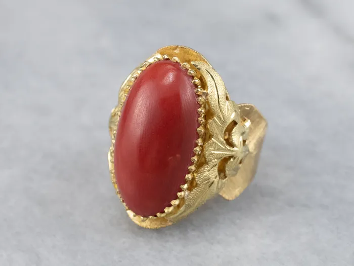 Rings Ornate Coral 18K Gold Statement Ring Market Square Jewelers