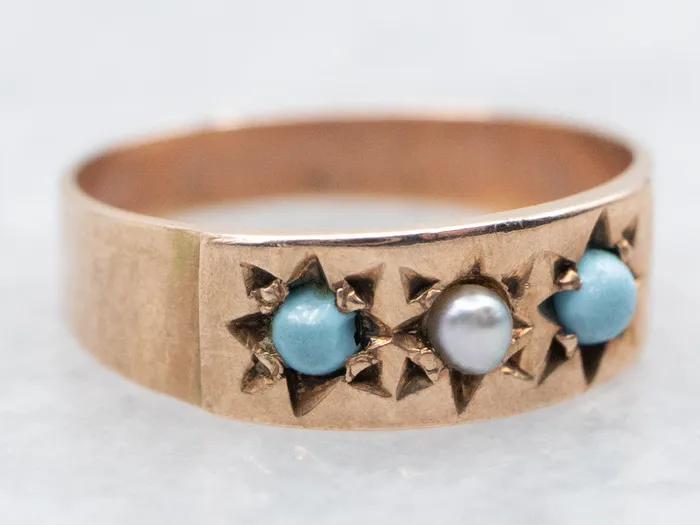 Rings Rose Gold Seed Pearl and Turquoise Baby Ring Market Square Jewelers Rings Rose Gold Seed Pearl and Turquoise Baby Ring Market Square Jewelers