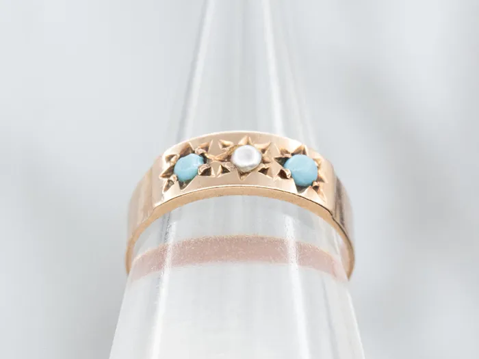 Rings Rose Gold Seed Pearl and Turquoise Baby Ring Market Square Jewelers Rings Rose Gold Seed Pearl and Turquoise Baby Ring Market Square Jewelers