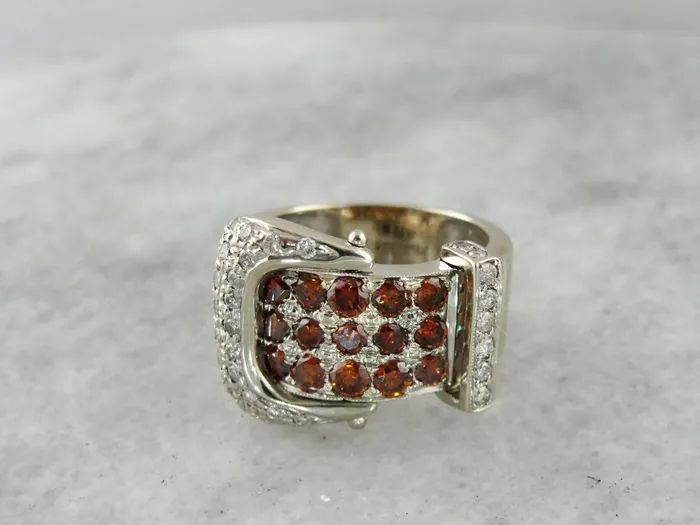 Rings Sparkling Orange and White Diamond Belt Buckle Ring Market Square Jewelers