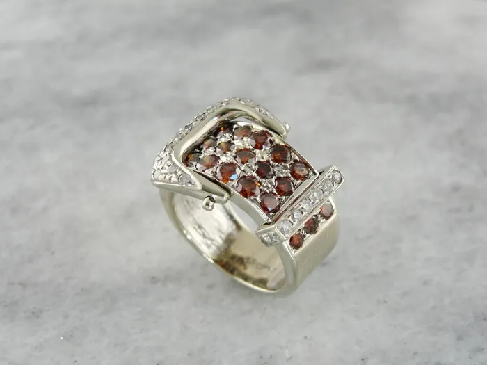 Rings Sparkling Orange and White Diamond Belt Buckle Ring Market Square Jewelers Rings Sparkling Orange and White Diamond Belt Buckle Ring Market Square Jewelers
