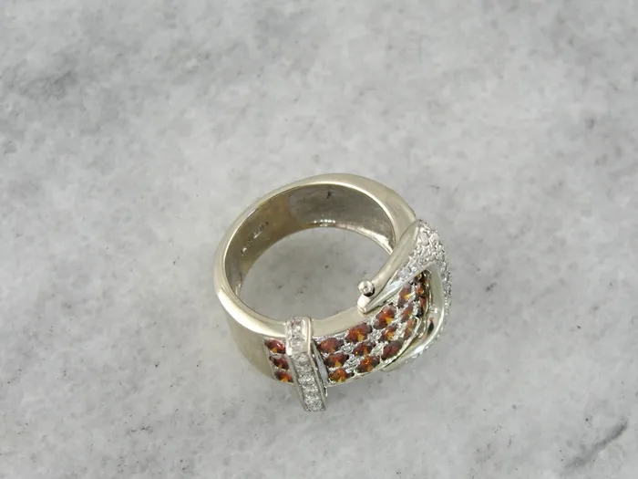 Rings Sparkling Orange and White Diamond Belt Buckle Ring Market Square Jewelers Rings Sparkling Orange and White Diamond Belt Buckle Ring Market Square Jewelers