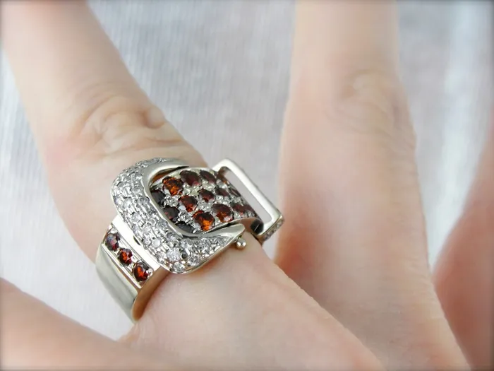 Rings Sparkling Orange and White Diamond Belt Buckle Ring Market Square Jewelers Rings Sparkling Orange and White Diamond Belt Buckle Ring Market Square Jewelers