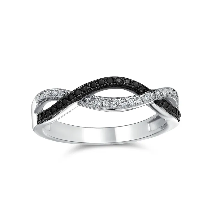 Rings Two Tone CZ Cocktail Statement Ring Black White Rope Twist Knot Sterling Silver BlingJewelry Wholesale Rings Two Tone CZ Cocktail Statement Ring Black White Rope Twist Knot Sterling Silver BlingJewelry Wholesale