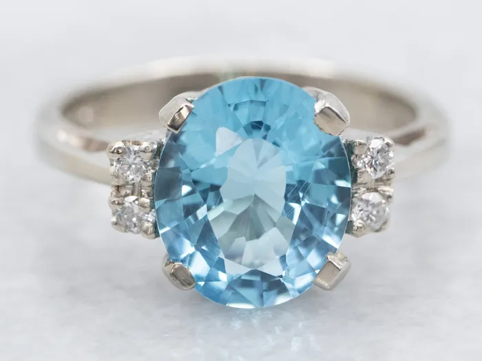 Rings White Gold Blue Topaz Ring with Diamond Accents Market Square Jewelers Rings White Gold Blue Topaz Ring with Diamond Accents Market Square Jewelers