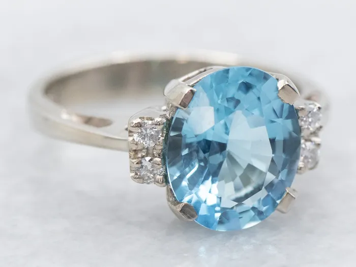 Rings White Gold Blue Topaz Ring with Diamond Accents Market Square Jewelers Rings White Gold Blue Topaz Ring with Diamond Accents Market Square Jewelers