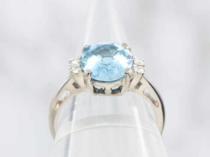 Rings White Gold Blue Topaz Ring with Diamond Accents Market Square Jewelers Rings White Gold Blue Topaz Ring with Diamond Accents Market Square Jewelers