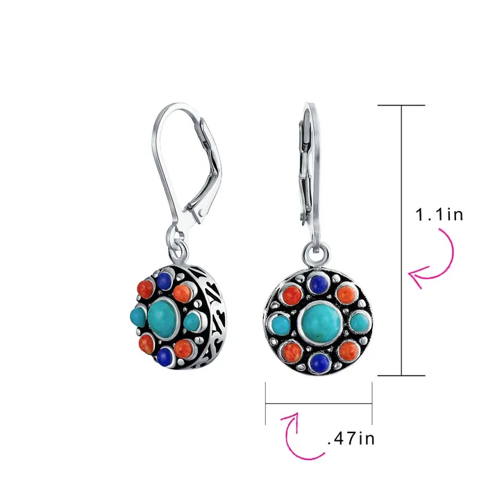 Southwestern Dangle Gemstone Earrings with Lapis Turquoise and Coral in Silver BlingJewelry Wholesale Earrings