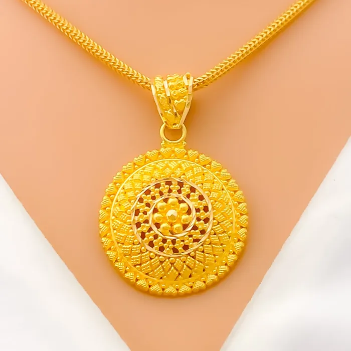 Stunning Checkered Round 22k Gold Pendant Andaaz Jewelers Necklaces