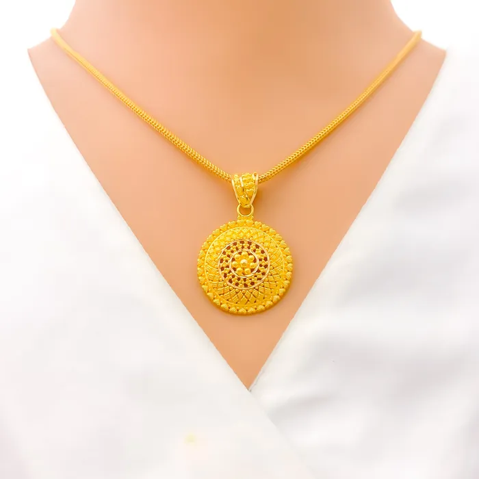 Stunning Checkered Round 22k Gold Pendant Andaaz Jewelers Necklaces