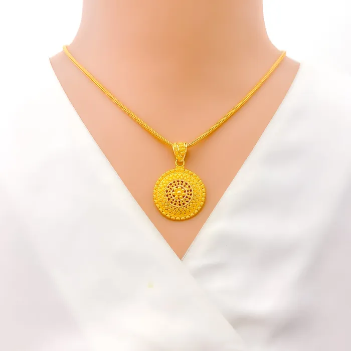 Stunning Checkered Round 22k Gold Pendant Andaaz Jewelers Necklaces