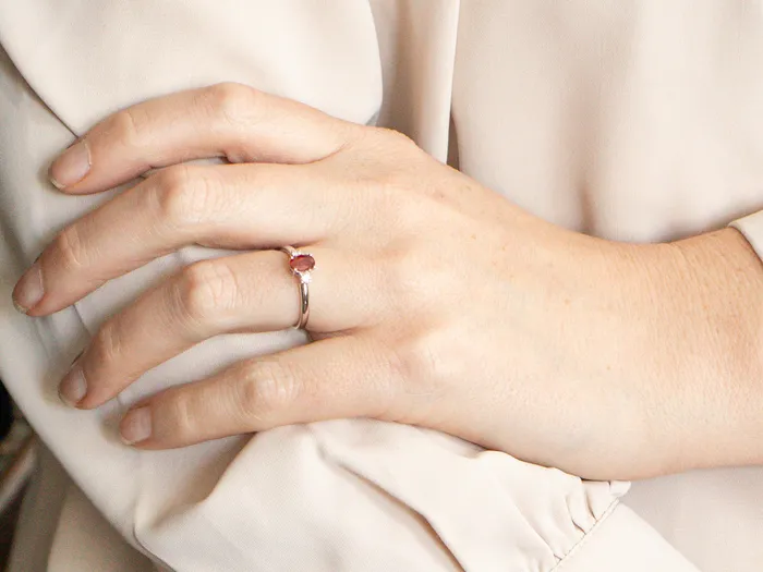 Three Stone Modern Ruby and Diamond Engagement Ring Market Square Jewelers Rings