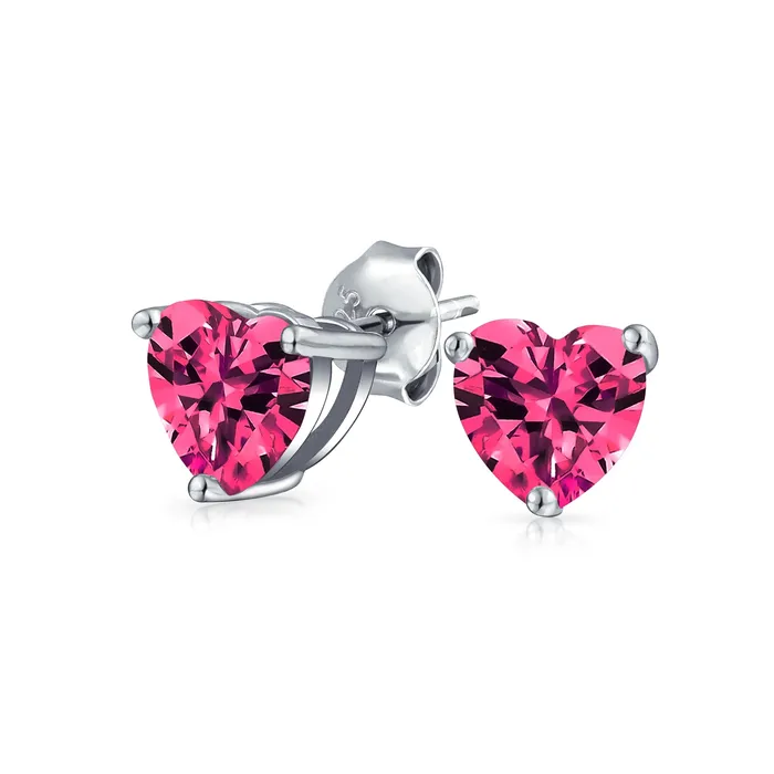 Tiny Pink Fuchsia CZ Heart Stud Earrings Simulated Ruby Sterling Silver BlingJewelry Wholesale Earrings Tiny Pink Fuchsia CZ Heart Stud Earrings Simulated Ruby Sterling Silver BlingJewelry Wholesale Earrings