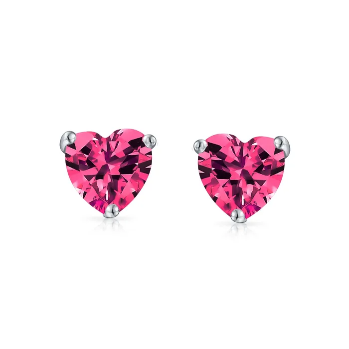 Tiny Pink Fuchsia CZ Heart Stud Earrings Simulated Ruby Sterling Silver BlingJewelry Wholesale Earrings