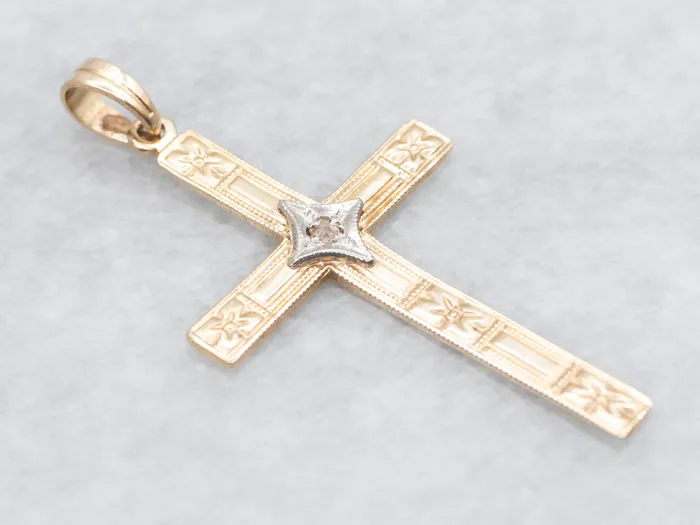 Two Tone Cross Pendant with Rough Diamond Accent Market Square Jewelers Rings Two Tone Cross Pendant with Rough Diamond Accent Market Square Jewelers Rings