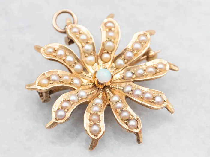Victorian Opal and Seed Pearl Flower Brooch or Pendant Market Square Jewelers Necklaces Victorian Opal and Seed Pearl Flower Brooch or Pendant Market Square Jewelers Necklaces
