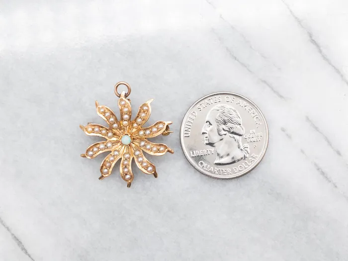 Victorian Opal and Seed Pearl Flower Brooch or Pendant Market Square Jewelers Necklaces
