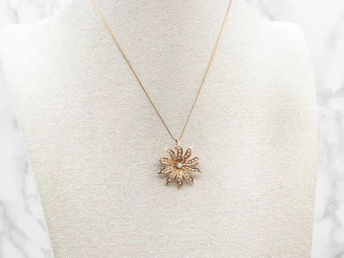 Victorian Opal and Seed Pearl Flower Brooch or Pendant Market Square Jewelers Necklaces