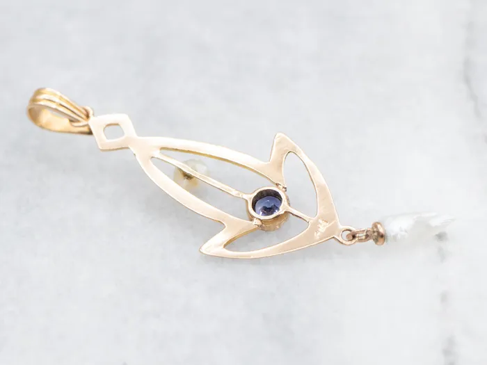 Victorian Sapphire and Pearl Lavalier Pendant Market Square Jewelers Necklaces
