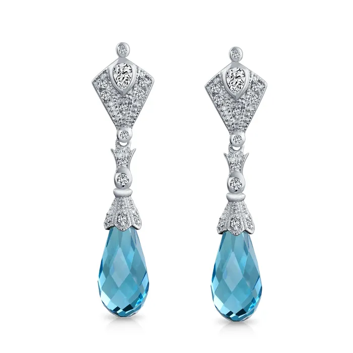 Vintage Art Deco Filigree CZ Dangle Chandelier Earrings Teardrop Briolette BlingJewelry Wholesale Earrings