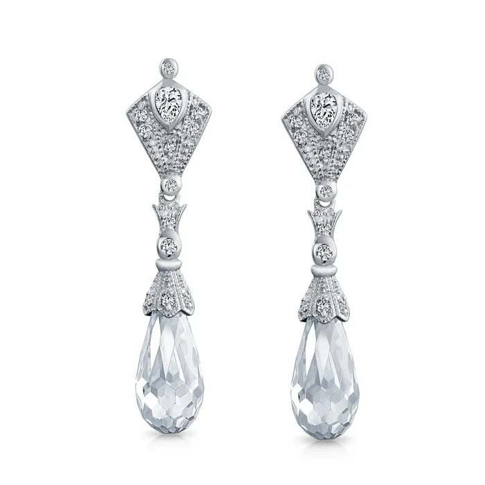 Vintage Art Deco Filigree CZ Dangle Chandelier Earrings Teardrop Briolette BlingJewelry Wholesale Earrings