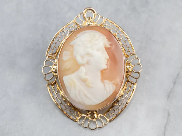 Vintage Gold Filigree Cameo Brooch or Pendant Market Square Jewelers PreStyled Sets Vintage Gold Filigree Cameo Brooch or Pendant Market Square Jewelers PreStyled Sets