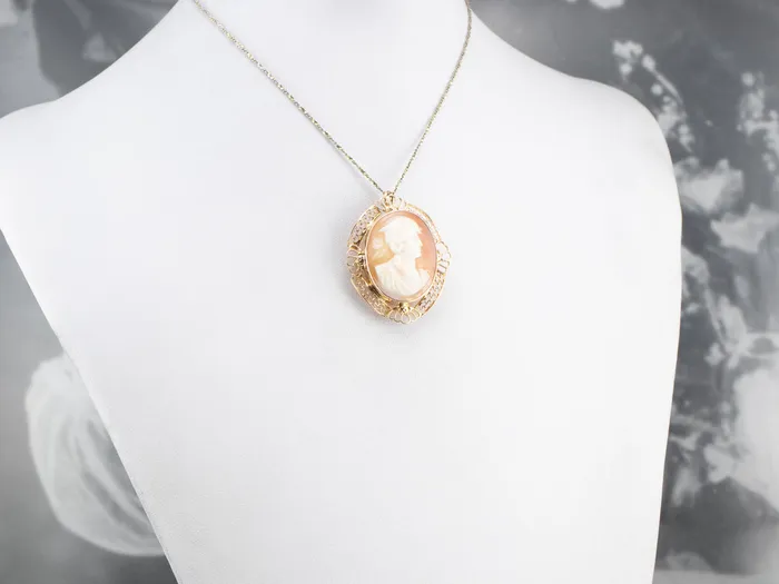 Vintage Gold Filigree Cameo Brooch or Pendant Market Square Jewelers PreStyled Sets Vintage Gold Filigree Cameo Brooch or Pendant Market Square Jewelers PreStyled Sets