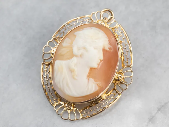 Vintage Gold Filigree Cameo Brooch or Pendant Market Square Jewelers PreStyled Sets Vintage Gold Filigree Cameo Brooch or Pendant Market Square Jewelers PreStyled Sets