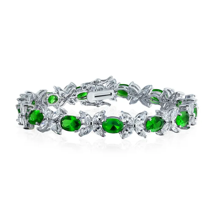 Vintage Style Tennis Bracelet with Cubic Zirconia and Simulated Emerald or Ruby BlingJewelry Wholesale Bracelets Vintage Style Tennis Bracelet with Cubic Zirconia and Simulated Emerald or Ruby BlingJewelry Wholesale Bracelets