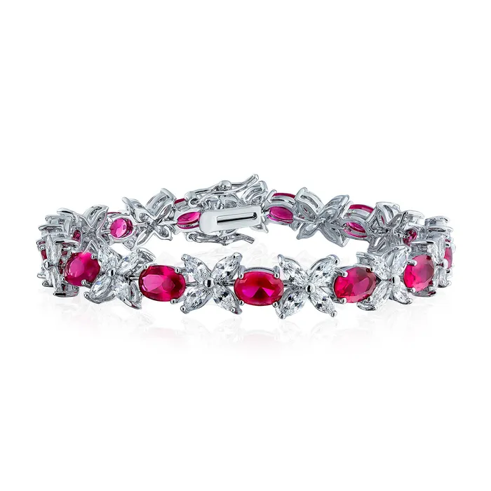 Vintage Style Tennis Bracelet with Cubic Zirconia and Simulated Emerald or Ruby BlingJewelry Wholesale Bracelets