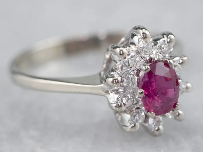 White Gold Ruby and Diamond Halo Ring Market Square Jewelers Rings White Gold Ruby and Diamond Halo Ring Market Square Jewelers Rings