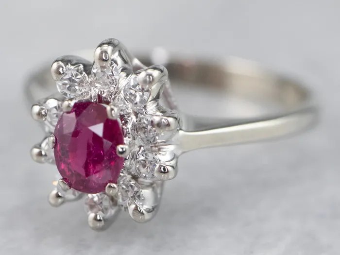 White Gold Ruby and Diamond Halo Ring Market Square Jewelers Rings White Gold Ruby and Diamond Halo Ring Market Square Jewelers Rings