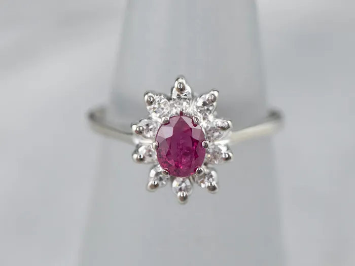 White Gold Ruby and Diamond Halo Ring Market Square Jewelers Rings White Gold Ruby and Diamond Halo Ring Market Square Jewelers Rings