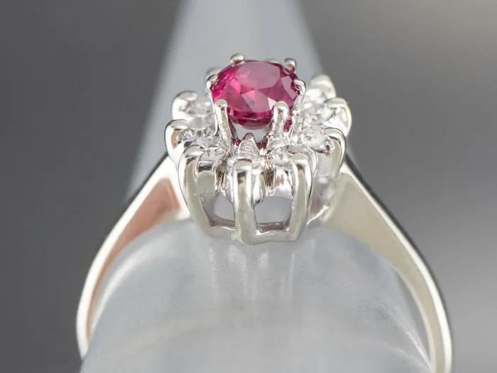 White Gold Ruby and Diamond Halo Ring Market Square Jewelers Rings White Gold Ruby and Diamond Halo Ring Market Square Jewelers Rings